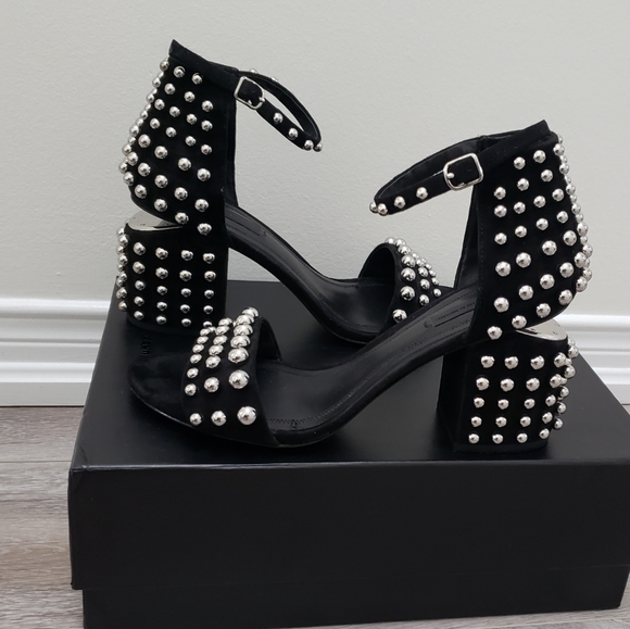 100% Authentic Alexander Wang Abby Studded Suede Block Heel Sz 38.5 - Picture 2 of 9